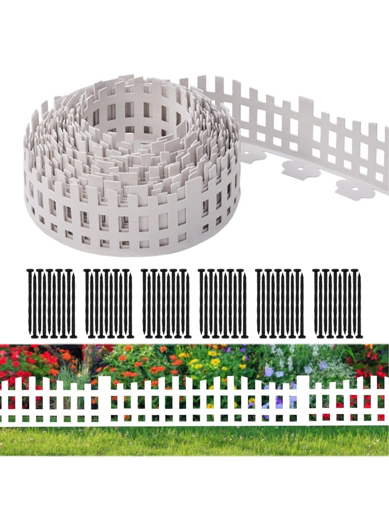 Relex Garden Edging 33FT, Landscape Edging Borders Flexible Lawn Edging Kit with 60pcs Stakes, Mini Plastic Fence for Tree Flowerbeds Grass Yard, White - Image 1
