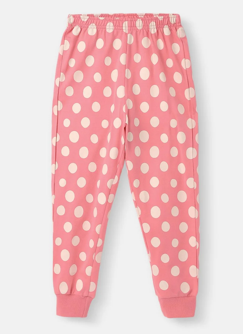 Nautinati White & Pink Nautinati Girls' Cotton Graphic Print T-shirt and Polka Dot Printed Joggers for Women | Best Price UAE
