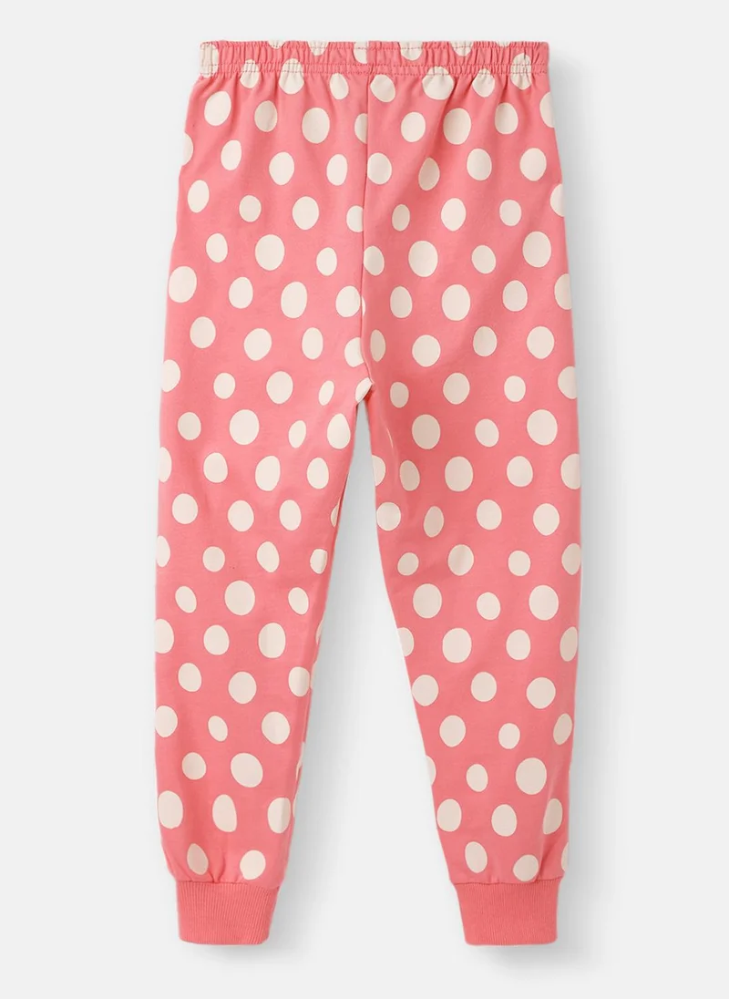 Nautinati White & Pink Nautinati Girls' Cotton Graphic Print T-shirt and Polka Dot Printed Joggers for Women | Best Price UAE