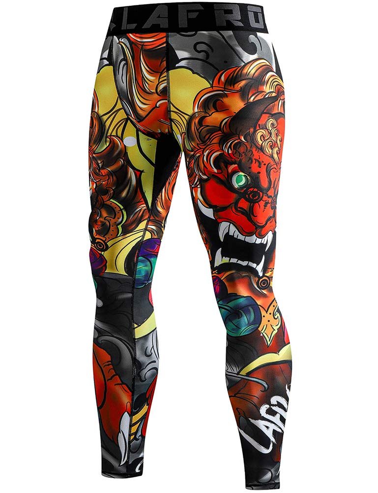 LAFROI Men's Quick Dry Cool Compression Fit Tights Leggings Waistband-YSK08 Lion Dance Size MD - Image 1