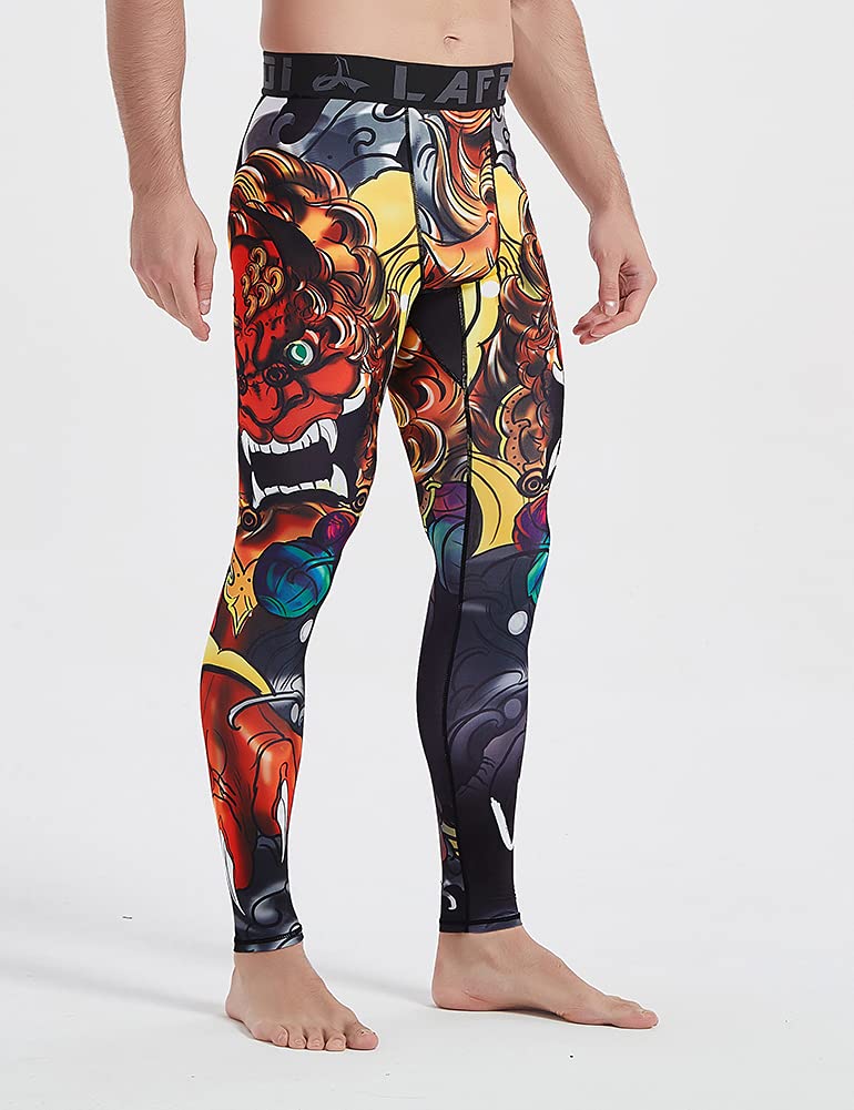 LAFROI Men's Quick Dry Cool Compression Fit Tights Leggings Waistband-YSK08 Lion Dance Size MD - Image 4