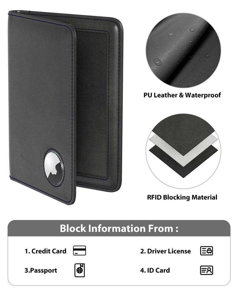 Stouchi AirTag Passport Holder, Slim Passport Holder Family with Airtag Slot, RFID Passport Wallet Cover for Men, PU Leather Passport Case, Anti-Lost Travel Accessories, Black - Image 5