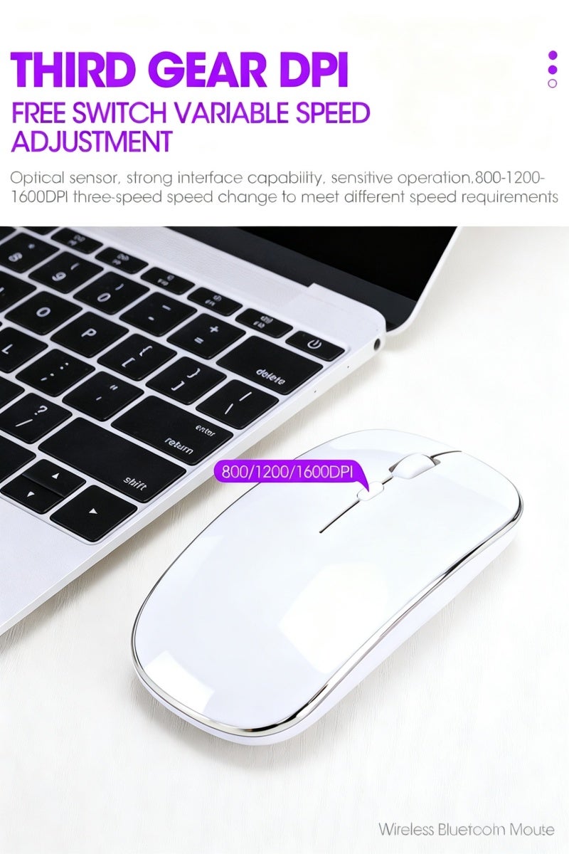 ماوس لاسلكي بلوتوث، ثنائي الوضع بلوتوث 5.1 و 2.4 جيجا هرتز، قابل للشحن عبر منفذ Type-C، صامت بإضاءة خلفية RGB و 3 مستويات DPI قابلة للتعديل للكمبيوتر المحمول والجهاز اللوحي (أبيض) - Image 2