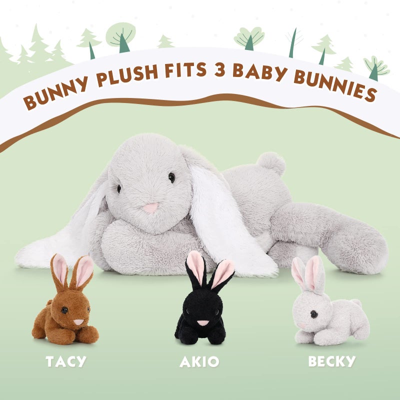 BENINY 4 Pcs Bunny Stuffed Animal - Large Stuffed Rabbit Plush Toys for Kids - Cuddly Mommy Bunny Surprise with 3 Small Bunnies - Image 3