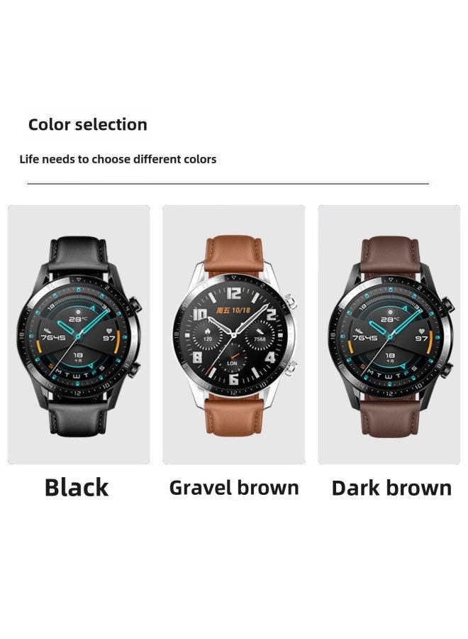 Loquat For Huawei GT2 Strap Gt2 Watch Universal Watchgt2 Leather Watch Chain 2E Vitality Pro Real Cowhide-Color:Gt Model-genuine Leather Strap-brown-steel Color Pin Buckle-【For Huawei Gt2/gt3 46mm】  - Image 3