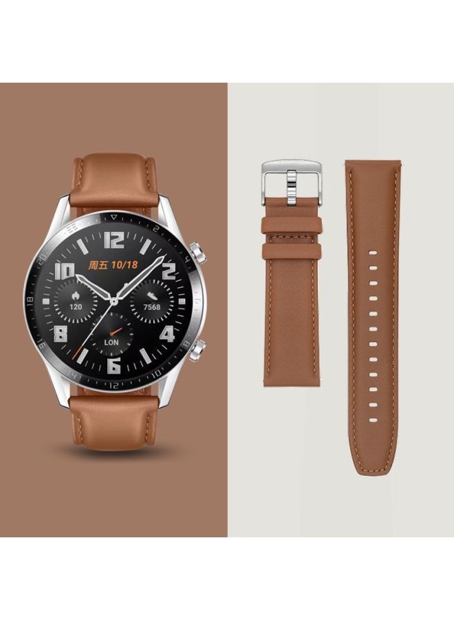 Loquat For Huawei GT2 Strap Gt2 Watch Universal Watchgt2 Leather Watch Chain 2E Vitality Pro Real Cowhide-Color:Gt Model-genuine Leather Strap-brown-steel Color Pin Buckle-【For Huawei Gt2/gt3 46mm】  - Image 1