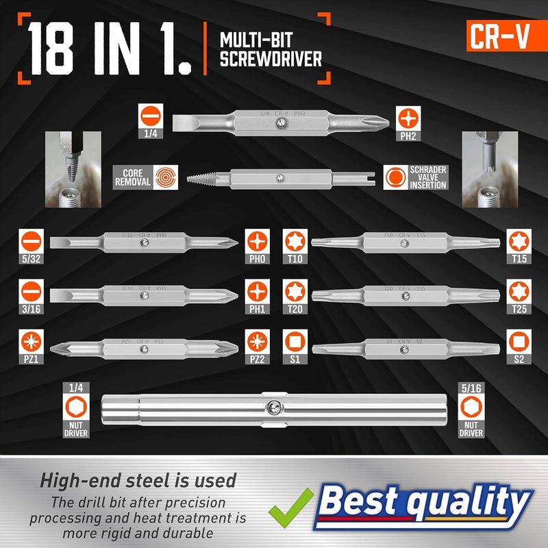 Amartisan 18-in-1 Multi-bit Screwdriver Set Tool All in One, Portable Multi-Purpose Screwdriver, Slotted/Philips/Pozi/Torx/Square,Nut Driver - Image 4