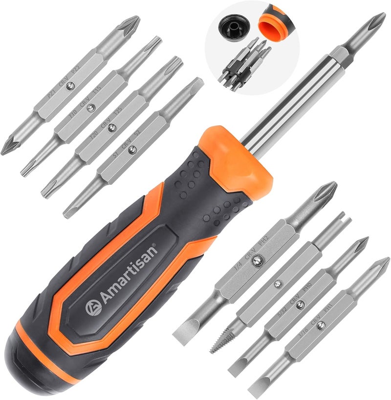 Amartisan 18-in-1 Multi-bit Screwdriver Set Tool All in One, Portable Multi-Purpose Screwdriver, Slotted/Philips/Pozi/Torx/Square,Nut Driver - Image 1