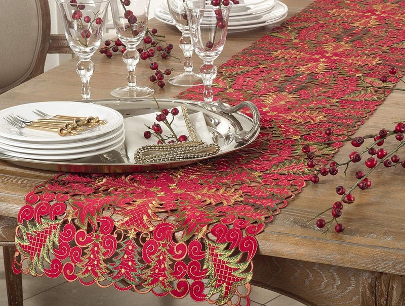 SARO LIFESTYLE Christmas Tree Cutwork Table Runner - Image 2