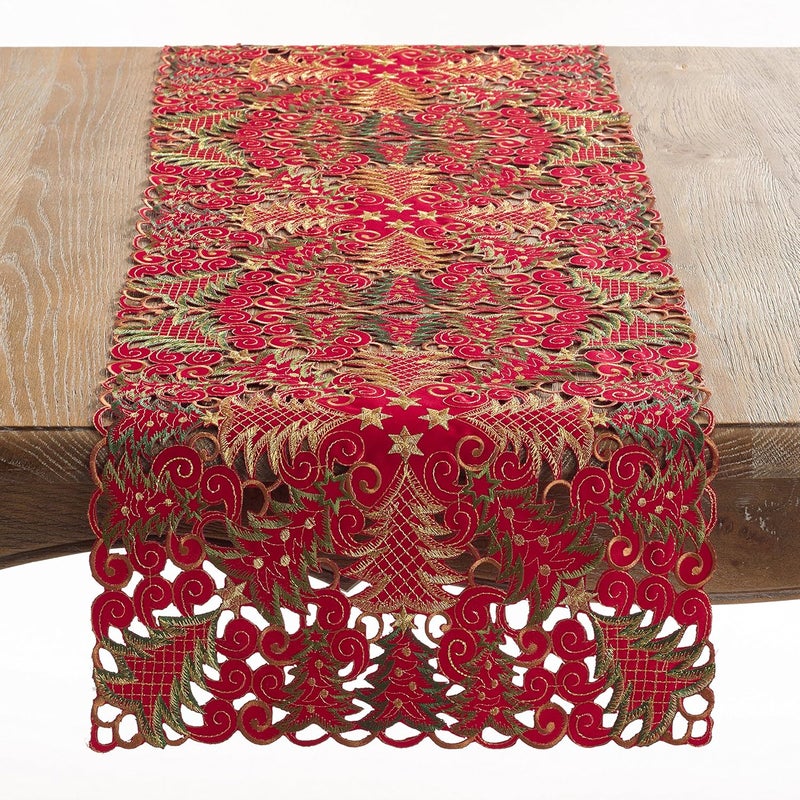 SARO LIFESTYLE Christmas Tree Cutwork Table Runner - Image 1