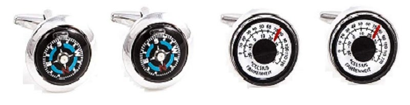MRCUFF Compass & Thermometer 2 Pairs Cufflinks in a Presentation Gift Box & Polishing Cloth - Image 1