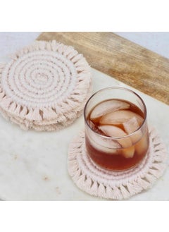 TMS tms Boho Circle Macramé Coaster with Fringe, Off-White, 15.24 cm Diameter, Handcrafted, Decorative Drink Coasters, Natural Fibers, Table Décor Accessories (Round Set of 4)  - Image 3