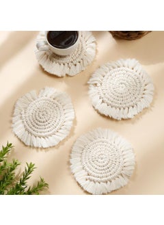 TMS tms Boho Circle Macramé Coaster with Fringe, Off-White, 15.24 cm Diameter, Handcrafted, Decorative Drink Coasters, Natural Fibers, Table Décor Accessories (Round Set of 4)  - Image 1
