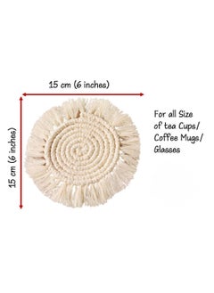 TMS tms Boho Circle Macramé Coaster with Fringe, Off-White, 15.24 cm Diameter, Handcrafted, Decorative Drink Coasters, Natural Fibers, Table Décor Accessories (Round Set of 4)  - Image 4