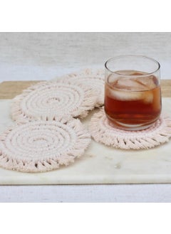 TMS tms Boho Circle Macramé Coaster with Fringe, Off-White, 15.24 cm Diameter, Handcrafted, Decorative Drink Coasters, Natural Fibers, Table Décor Accessories (Round Set of 4)  - Image 2