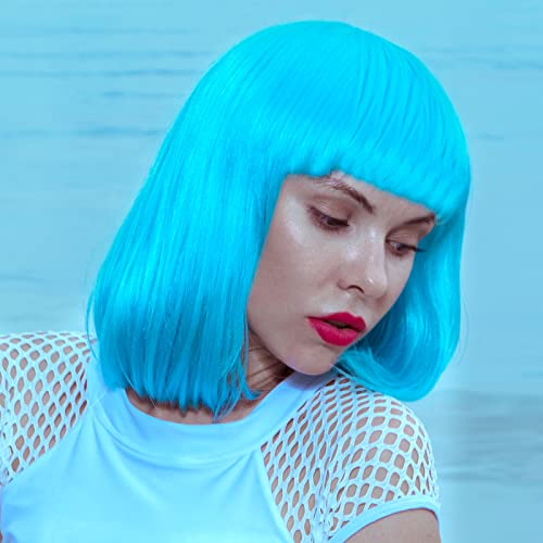 MIAHART Light Blue Short Bob Wig and Sunglass Set, Neon Colored Wigs Colorful Cosplay Daily Party Hairpieces for Bachelorette Neon Party Favors Halloween Decorations Supplies - Image 5