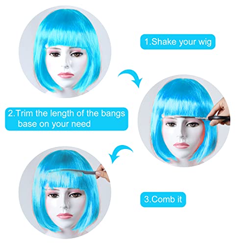 MIAHART Light Blue Short Bob Wig and Sunglass Set, Neon Colored Wigs Colorful Cosplay Daily Party Hairpieces for Bachelorette Neon Party Favors Halloween Decorations Supplies - Image 2