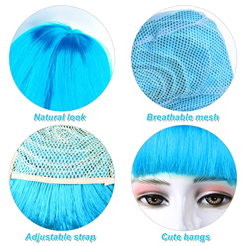 MIAHART Light Blue Short Bob Wig and Sunglass Set, Neon Colored Wigs Colorful Cosplay Daily Party Hairpieces for Bachelorette Neon Party Favors Halloween Decorations Supplies - Image 3