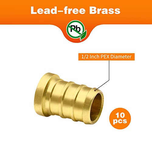 Ruby Q 10pcs 1/2" PEX Barb Plug End Cap, Brass PEX Barb Plug End Cap Pipe Fitting - Image 2
