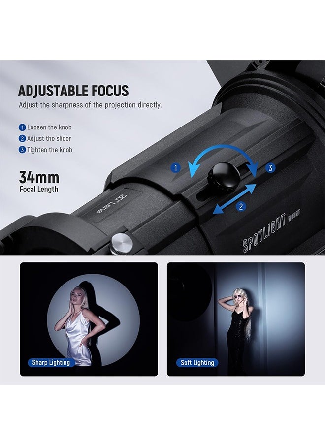 Neewer - NEEWER Spotlight Snoot with 20° Projection Lens, Adjustable Focus, 16 Metal Gobos 5 Color Gels, Bag, Conical Snoot for Bowens Mount LED Continuous Output Lighting Studio Video Light Up to 300W, LS-39 - Image 1