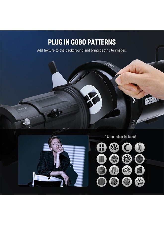 Neewer - NEEWER Spotlight Snoot with 20° Projection Lens, Adjustable Focus, 16 Metal Gobos 5 Color Gels, Bag, Conical Snoot for Bowens Mount LED Continuous Output Lighting Studio Video Light Up to 300W, LS-39 - Image 1