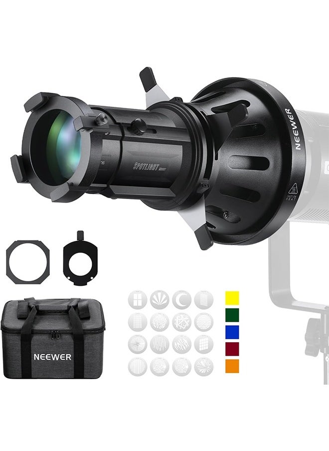 Neewer - NEEWER Spotlight Snoot with 20° Projection Lens, Adjustable Focus, 16 Metal Gobos 5 Color Gels, Bag, Conical Snoot for Bowens Mount LED Continuous Output Lighting Studio Video Light Up to 300W, LS-39 - Image 1