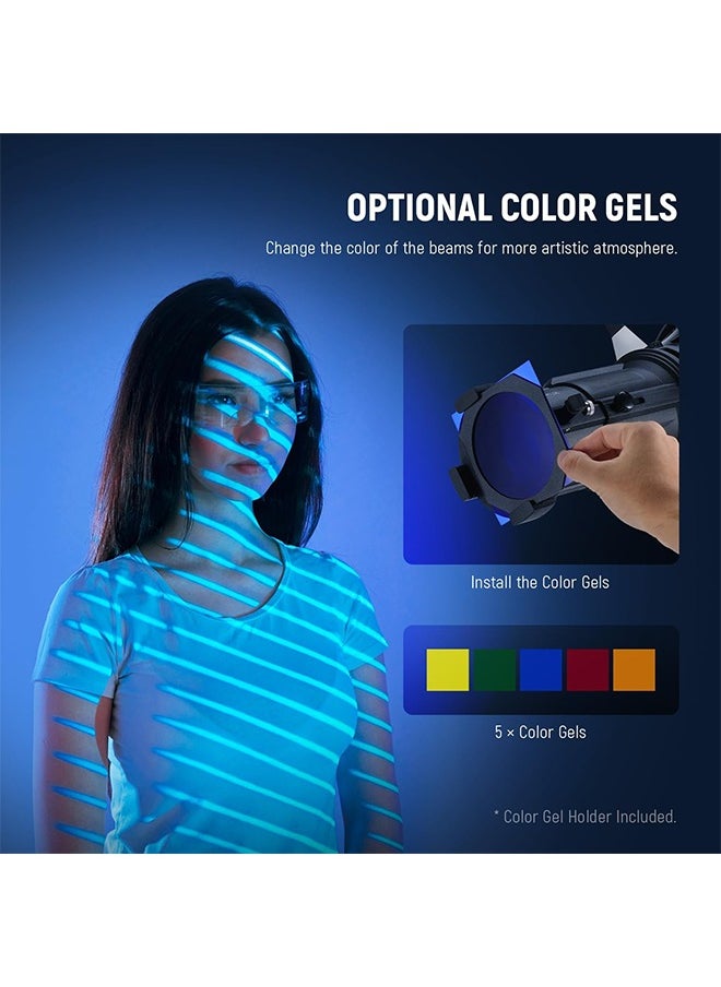 Neewer - NEEWER Spotlight Snoot with 20° Projection Lens, Adjustable Focus, 16 Metal Gobos 5 Color Gels, Bag, Conical Snoot for Bowens Mount LED Continuous Output Lighting Studio Video Light Up to 300W, LS-39 - Image 1