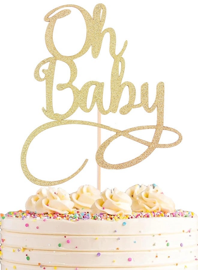 AHAORAY Oh Baby Cake Topper - Premium Gold Baby Party Cake Decoration Supplies, for Shower/Gender Reveal Party/Photo Booth Props - Image 1