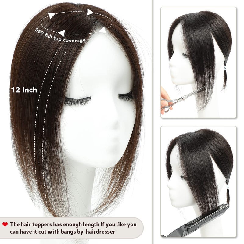 Aimeolyn Hair Toppers for Women Real Human Hair,Hairs Toppers for Women No Bangs Top Hairs Extensions Pieces Wiglets Upgrade Lace Base 12inch - Image 2