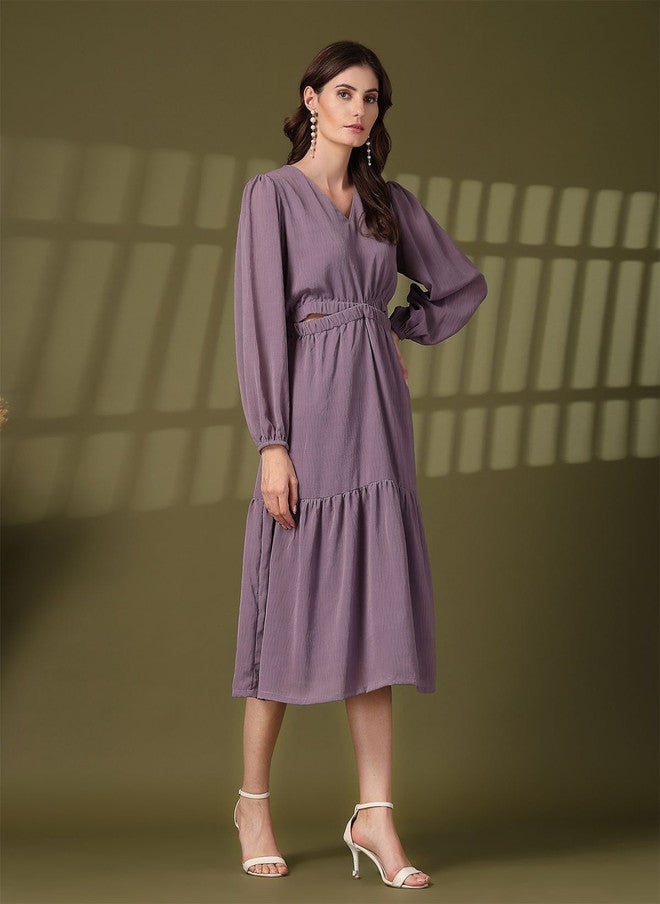 PlusS Purple Fit & Flare Midi Dress for Women - Image 3