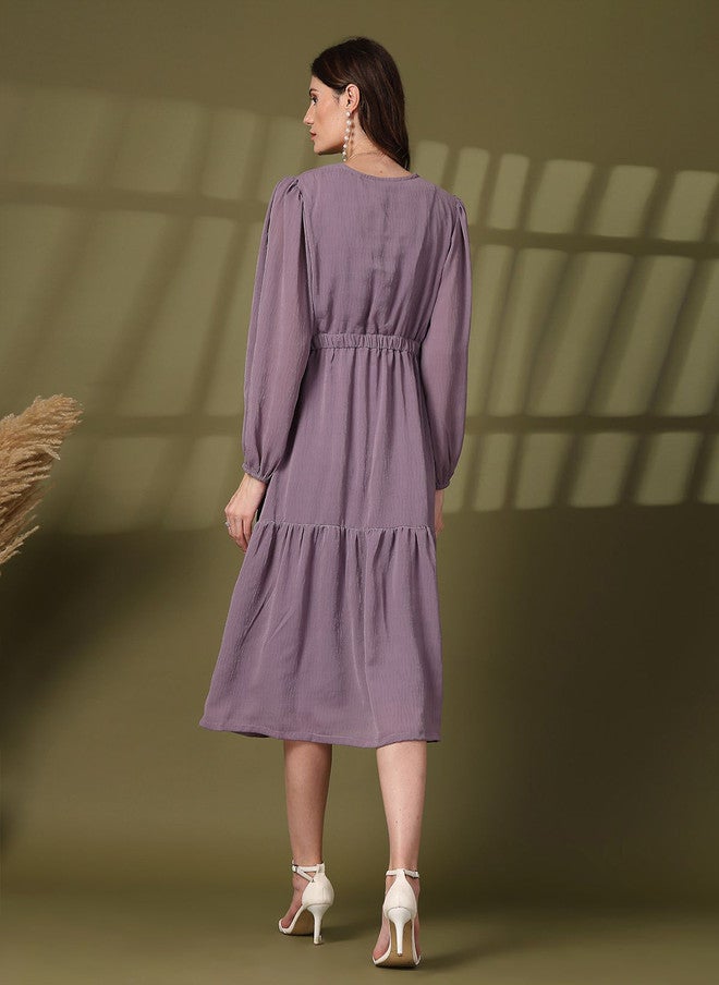PlusS Purple Fit & Flare Midi Dress for Women - Image 5