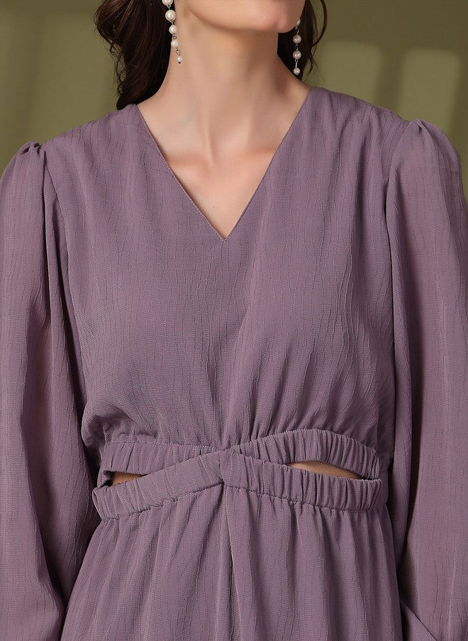 PlusS Purple Fit & Flare Midi Dress for Women - Image 2