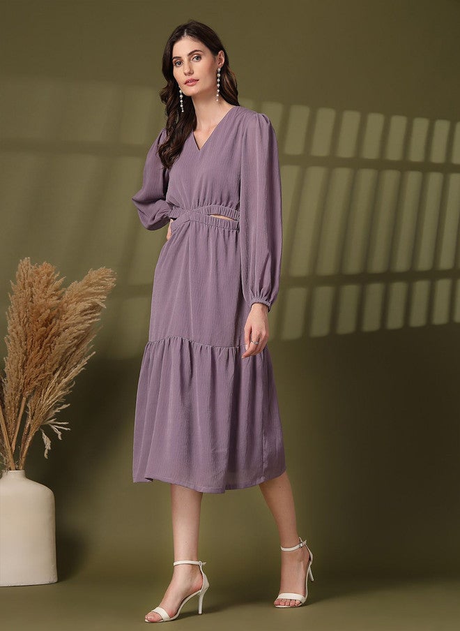 PlusS Purple Fit & Flare Midi Dress for Women - Image 4