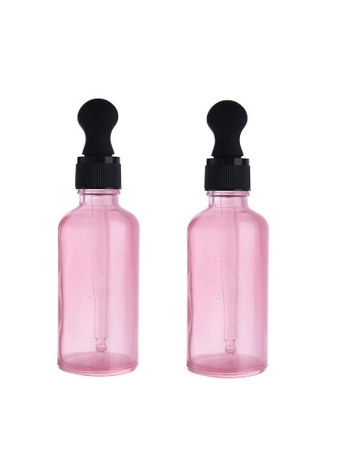mollensiuer 2Pcs Pink Glass Essential Oil Dropper Bottles Containers Empty Round Bottles With Glass Eye Dropper Dispenser For Transfer Storing Oils Perfume Aromatherapy Lotion Cosmetic Sample Liquid (50Ml)  - Image 1