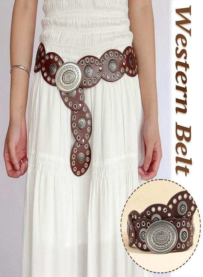 RainFlowwer Disc Boho Western Belt for Women-Stylish Chunky Cowgirl Belt with Metal Buckle,PU Leather,Perfect for Dresses & Jeans - Image 3