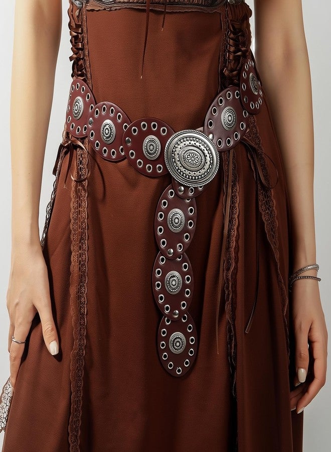 RainFlowwer Disc Boho Western Belt for Women-Stylish Chunky Cowgirl Belt with Metal Buckle,PU Leather,Perfect for Dresses & Jeans - Image 2