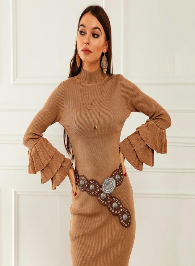 RainFlowwer Disc Boho Western Belt for Women-Stylish Chunky Cowgirl Belt with Metal Buckle,PU Leather,Perfect for Dresses & Jeans - Image 5