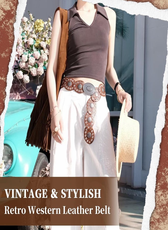 RainFlowwer Disc Boho Western Belt for Women-Stylish Chunky Cowgirl Belt with Metal Buckle,PU Leather,Perfect for Dresses & Jeans - Image 4