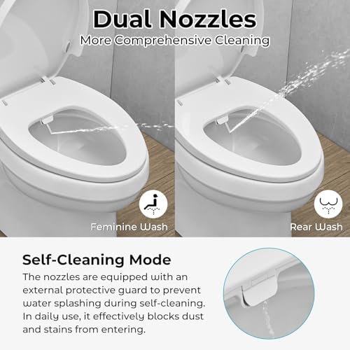 BDJM Bidet Toilet Seat,Non-Electric Quiet-Close,Fit Elongated Toilet Seat,Adjustable Water Pressure and Self-Cleaning Dual Nozzles - Image 2