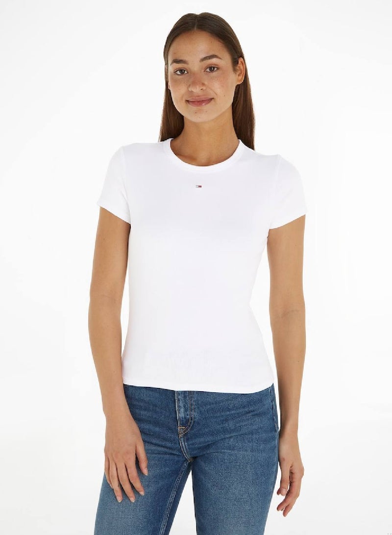 TOMMY JEANS Slim Rib Short Sleeve T-Shirt - Image 1