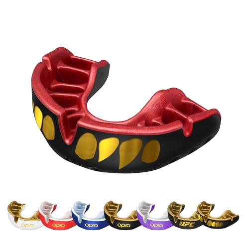 OPRO Gold Level Mouth Guard - Moldable Mouthguard with Premium Comfort Fit, and Multi-Layer Protection for Boxing, MMA, Rugby, Hockey, and Football Mouthpiece – Includes Case (Jaws - Black/Red, Adult) - Image 1