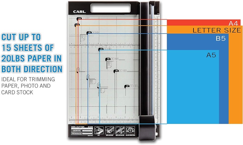 CARL 12 inch DC-200N Premium Rotary Paper Trimmer, Metal Base, 15 Sheet Cutting Capacity. - Image 2