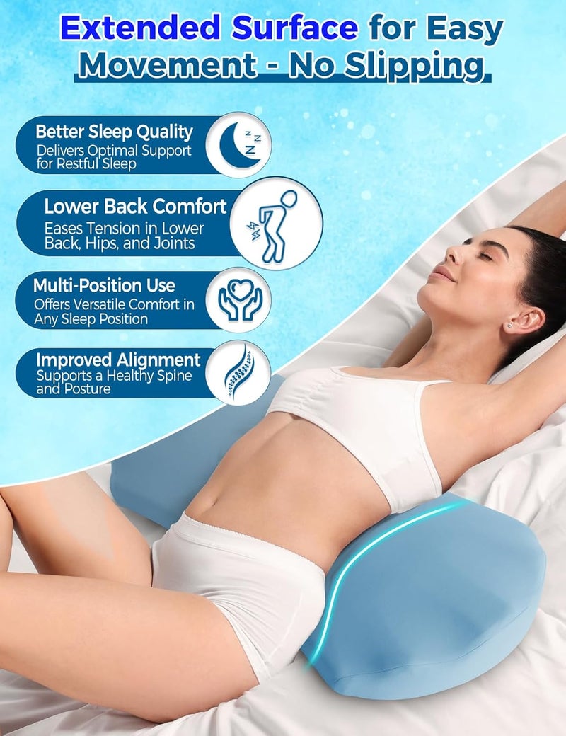 Fledano Lumbar Support Pillow for Sleeping – Memory Foam Lower Back Pillow for Bed for Back Pain Relief - Ergonomic Support for Side & Back Sleepers - Bed Rest Pillow for Car, Sofa with Cooling Cover - Image 2