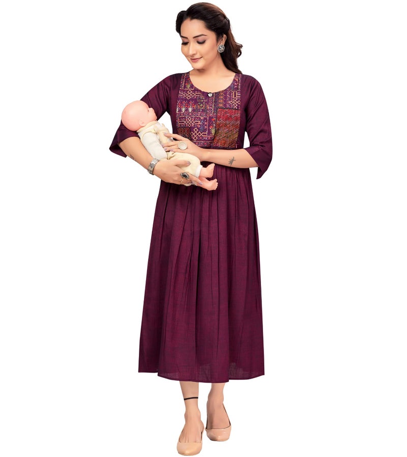 RITIJYA Feeding Kurtis for Women with Zip in Cotton Rayon | Maternity Gown Pregnancy Dress for Nursing Mothers | Maternity Wear Feeding Dress Tops (M,Delightful Purple,9068_38) - Image 1