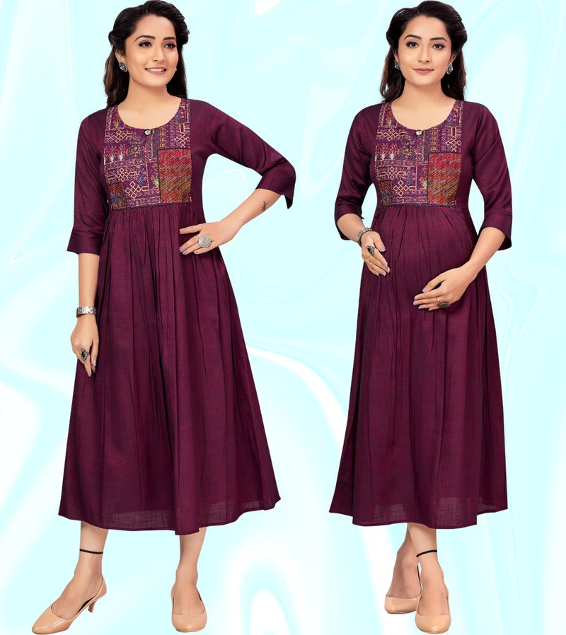 RITIJYA Feeding Kurtis for Women with Zip in Cotton Rayon | Maternity Gown Pregnancy Dress for Nursing Mothers | Maternity Wear Feeding Dress Tops (M,Delightful Purple,9068_38) - Image 4