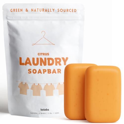 KELEBS Laundry Soap Bar - Hypoallergenic and Organic Citrus Formula for Sensitive Skin - Stain Remover for Delicate Clothes, Underwear, Collar - 2 Bars - Image 1