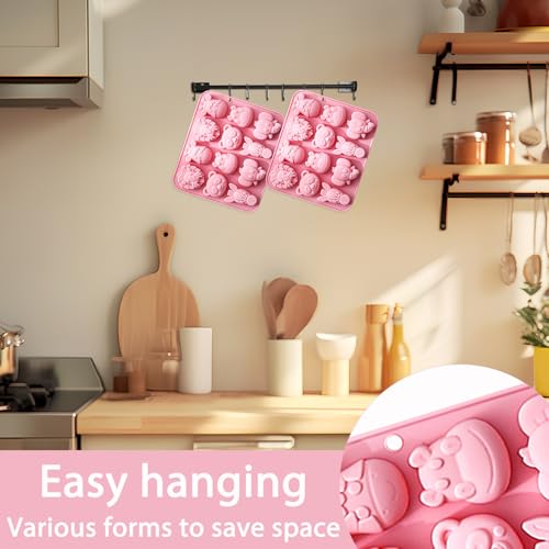 Fchil Animal Silicone Mold Set, Zoo Safari Shapes, 12 Cavity Design, Pink, Pack of 2 - Image 4