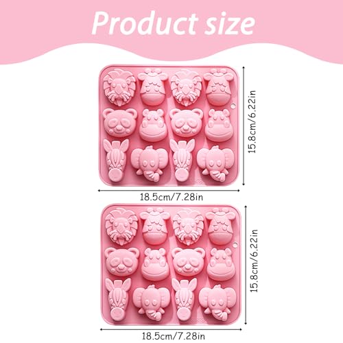 Fchil Animal Silicone Mold Set, Zoo Safari Shapes, 12 Cavity Design, Pink, Pack of 2 - Image 2