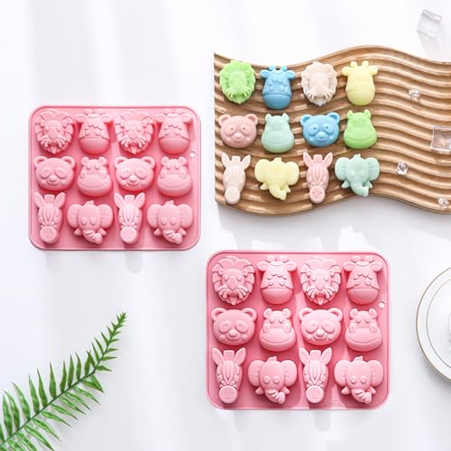 Fchil Animal Silicone Mold Set, Zoo Safari Shapes, 12 Cavity Design, Pink, Pack of 2 - Image 5