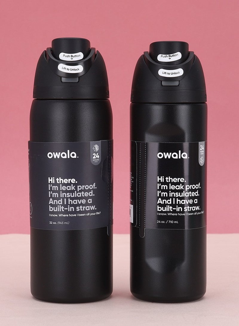 Owala （Very, Very Dark32OZ）FreeSip Insulated Stainless Steel Water Bottle with Straw for Sports, Travel, and School BPA-Free Sports Water Bottle - Image 3
